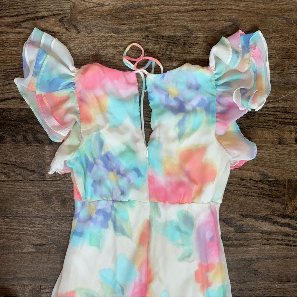 Taylor Floral Print Vneck Ruffle Cap Sleeve Keyhole Back Midi Dress Size 6 — image 4 of 6